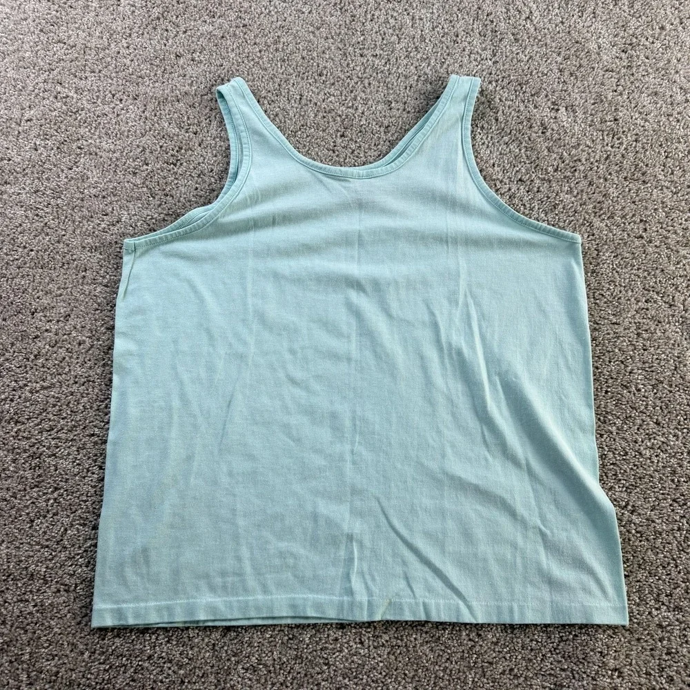Vintage 80s Galveston Tank Top Mens XL Green Seagull Sun Graphic Textile Prints